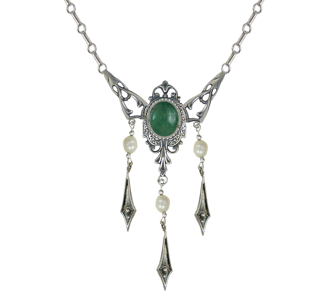 Sterling Silver Victorian Necklace With Jade